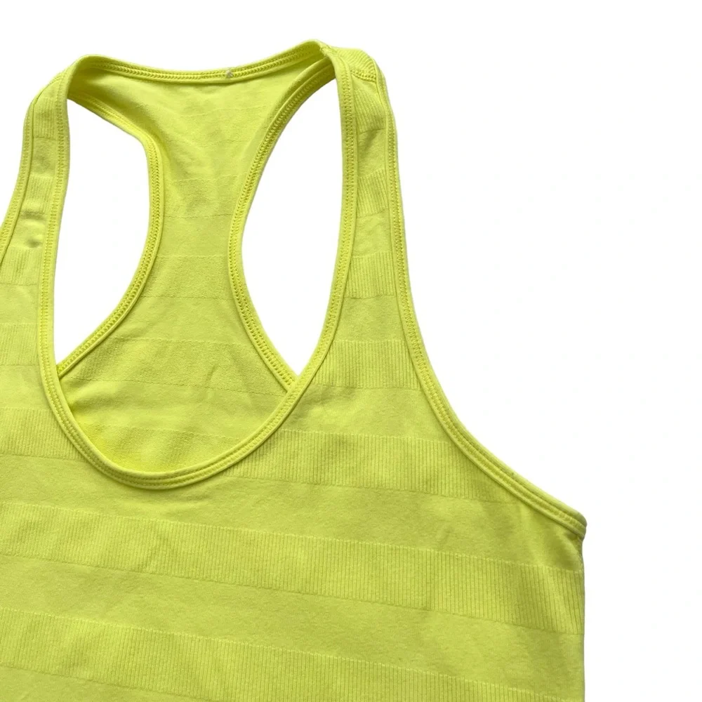 Lululemon Womens Clarity Yellow Cool Racerback Striped Ribbed Racerback Tank Top